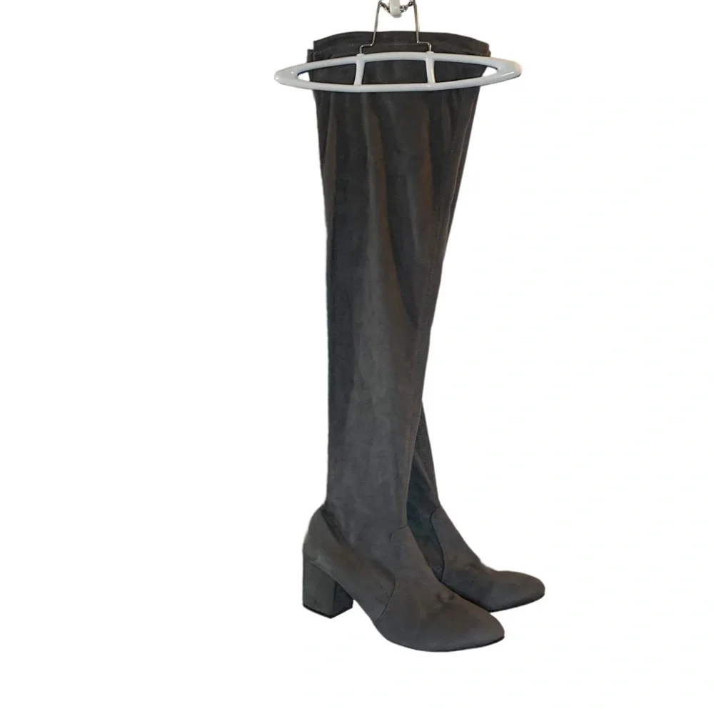Gray faux suede over the knee boots block 2.5” heel size - Picture 11 of 16
